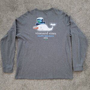 Men's L VINEYARD VINES LS  GREY SNOWMAN WHALE T-SHIRT 2016 Holiday